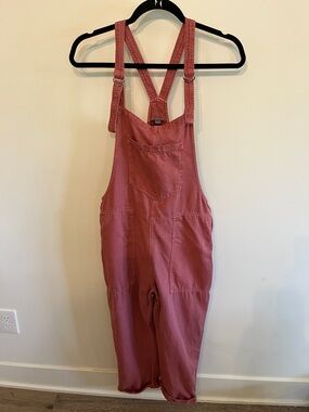 aerie Dusty Rose Denim Overalls with Cross-Back Straps